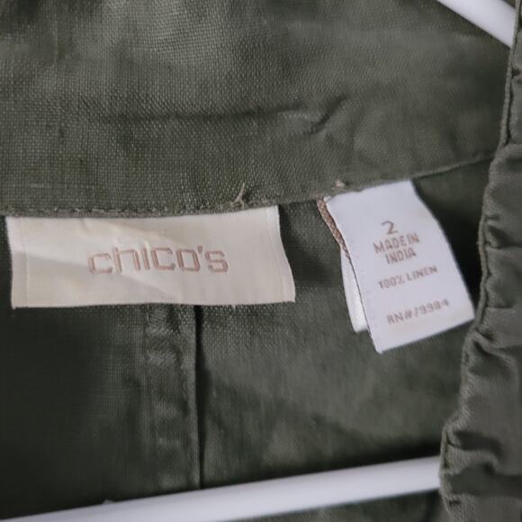 Chico's Women's Linen Button Up Lagen look Jacket in army green - Picture 10 of 11
